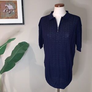 Tailored Recreation Premium Polo Shirt, Quarter Zip, Navy Blue Pattern, Size XL